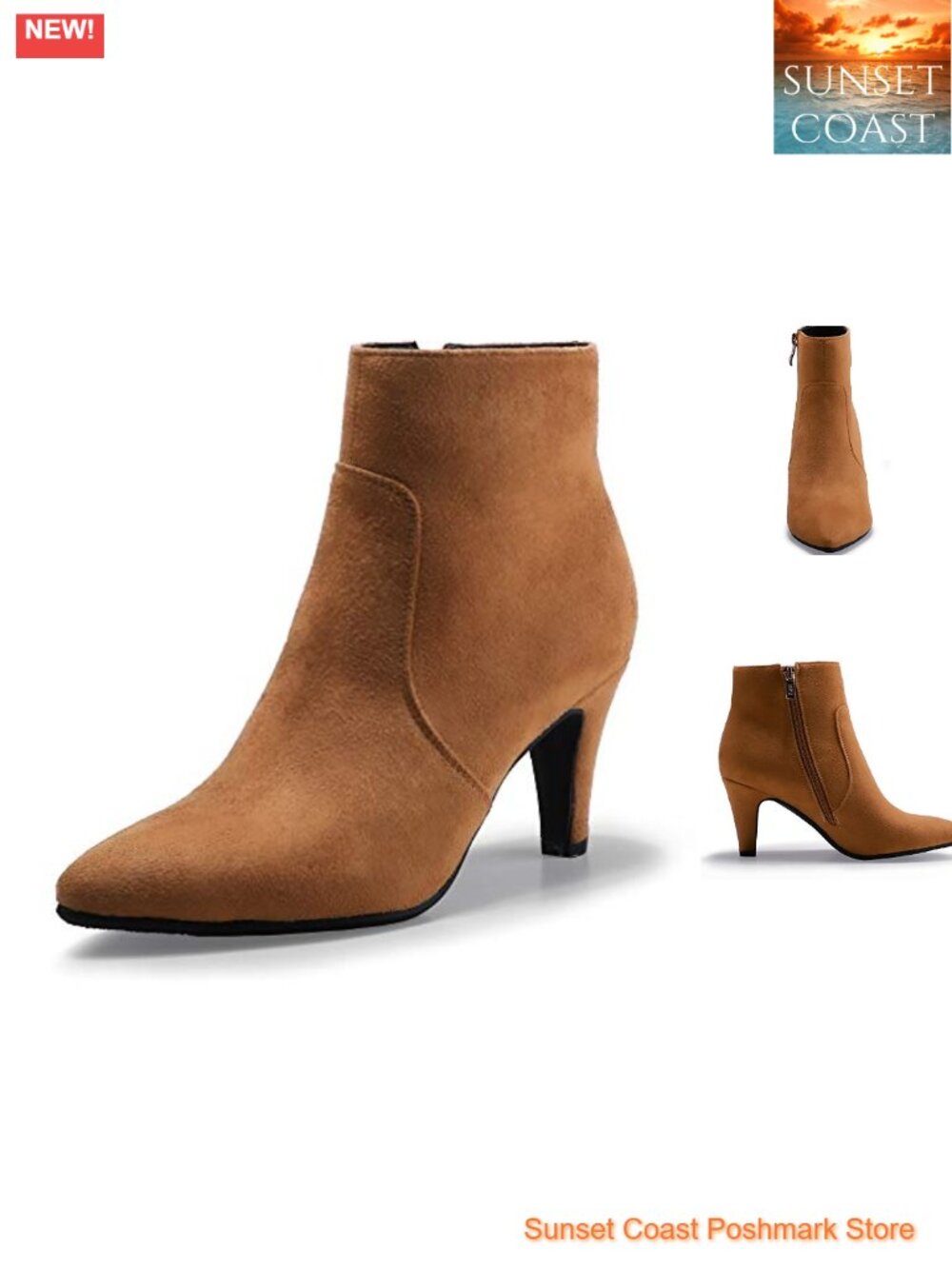 Women's Pointed Toe Kitten Heel Ankle Booties Side Zipper Dressy Short Boots